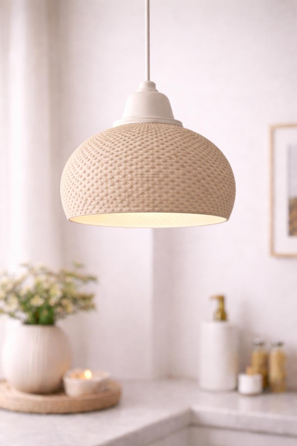 Textured Pendant Lampshade | Modern Ceiling Light Shade | Neutral Hanging Lamp Shade | Minimalist Home Lighting Decor