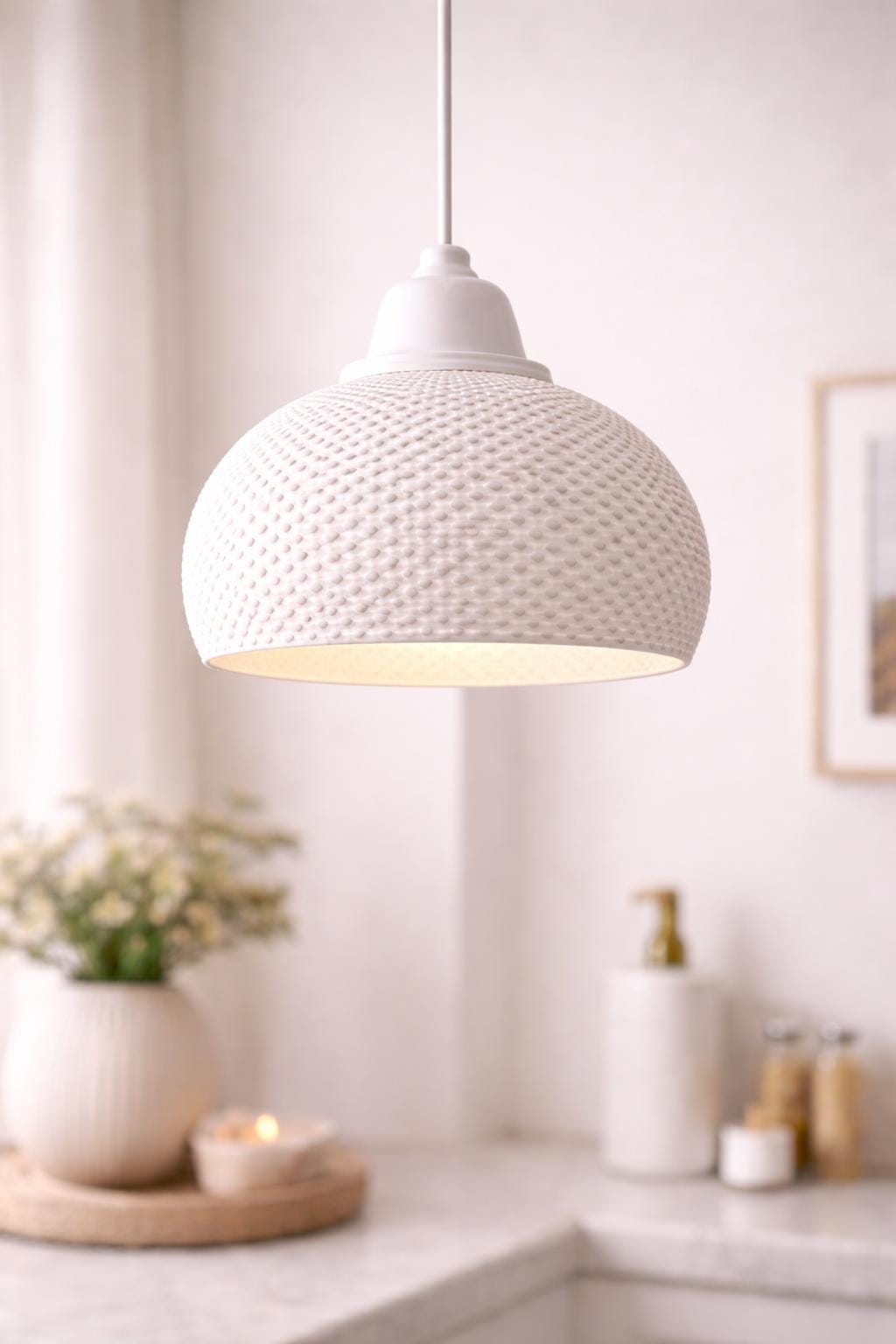 Textured Pendant Lampshade | Modern Ceiling Light Shade | Neutral Hanging Lamp Shade | Minimalist Home Lighting Decor