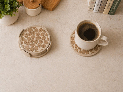 Cappuccino Beige Coffee Bean Coaster Set | Modern Drink Mat | Kitchen Decor | Coffee Lover Gift | Cup Mug Stand