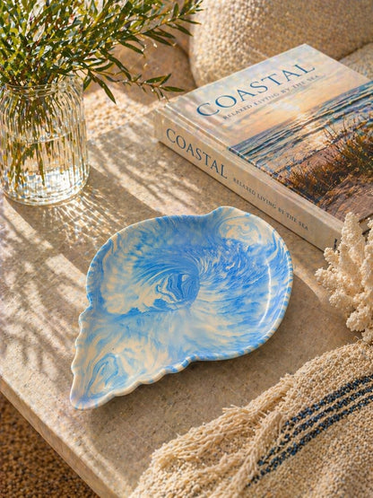 Blue Marble Jewellery Tray | Summer Mediterranean Shell Trinket Dish | Coastal and Beach Home | Handmade Ring Dish | Gift for Her