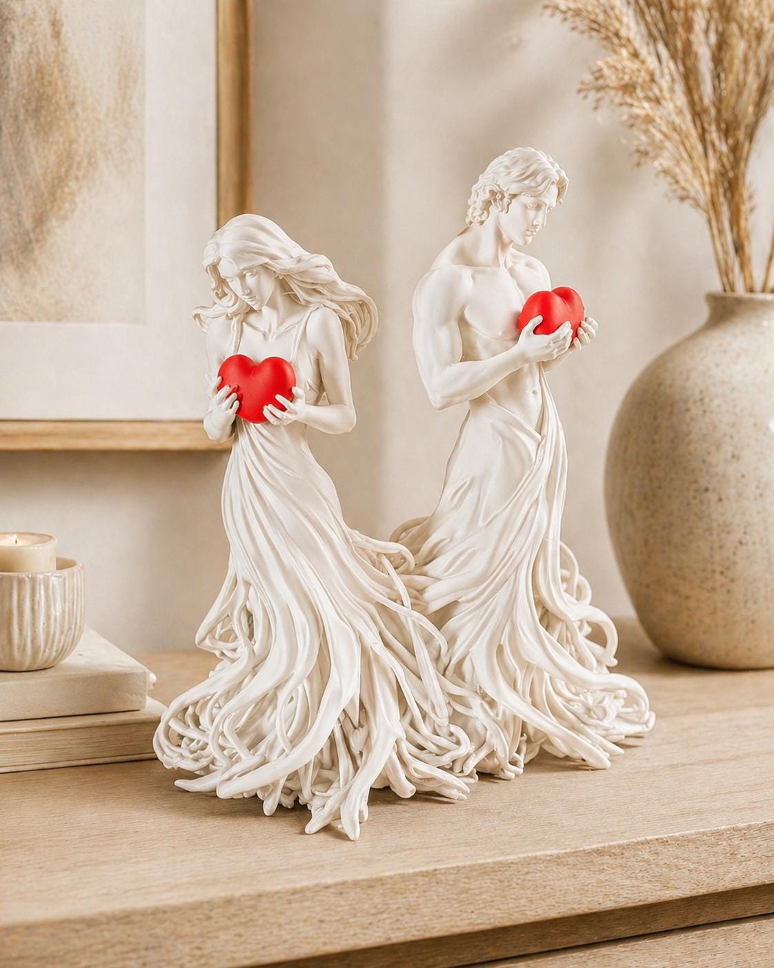Lovers Statue with Hearts | Romantic Couple Sculpture | Couple Gift | Anniversary Gift | Valentine Decor | Unique Home Decor