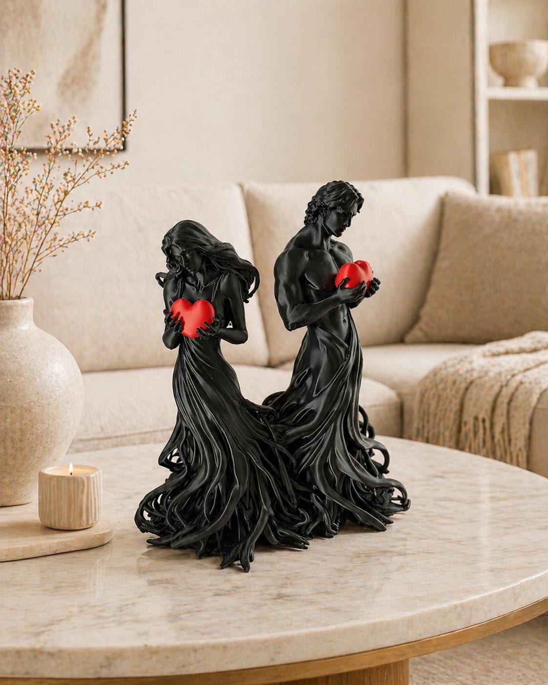 Lovers Statue with Hearts | Romantic Couple Sculpture | Couple Gift | Anniversary Gift | Valentine Decor | Unique Home Decor