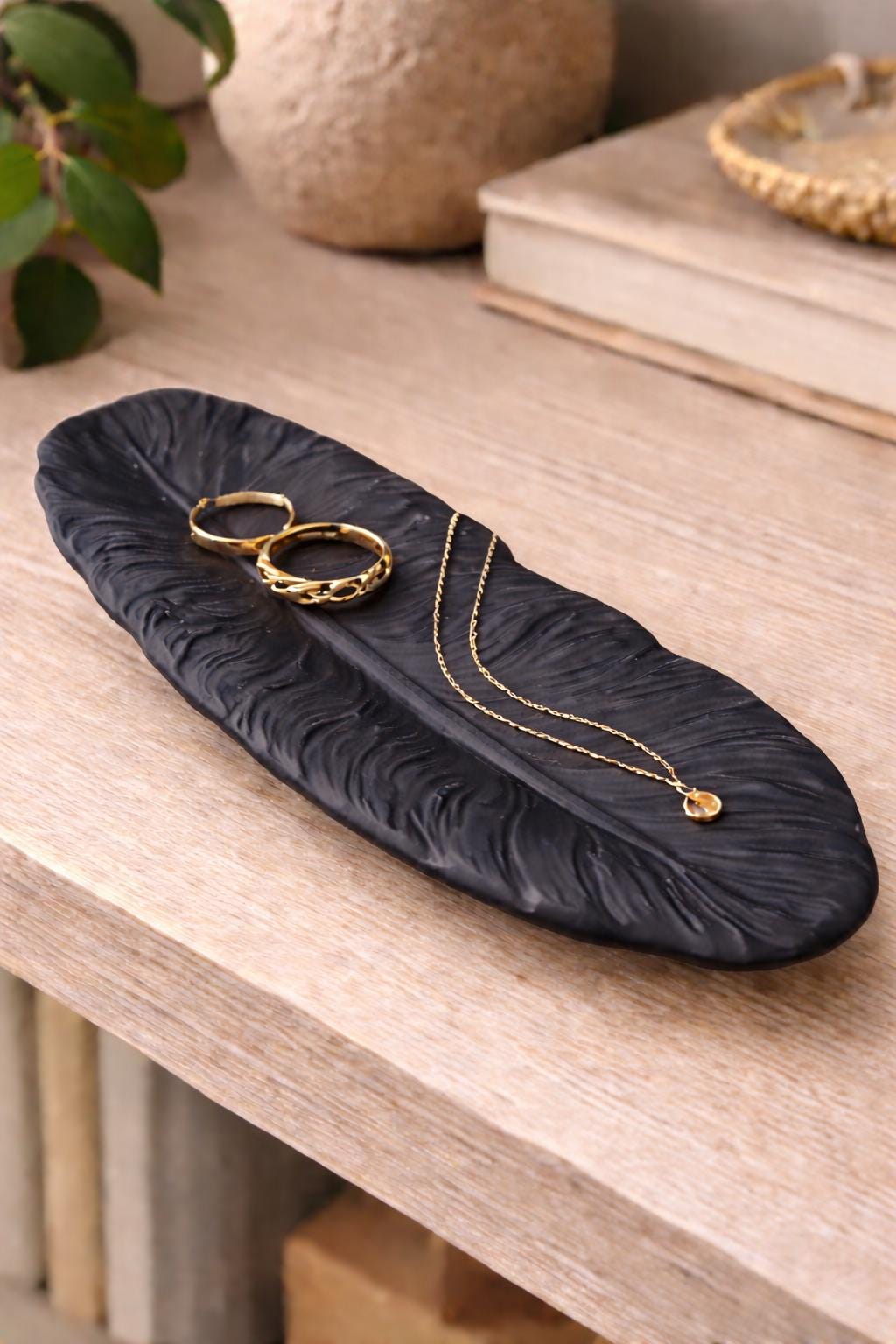 Feather Tray | Handmade Decorative Tray | Marble Effect Catchall Dish | Modern Home Decor