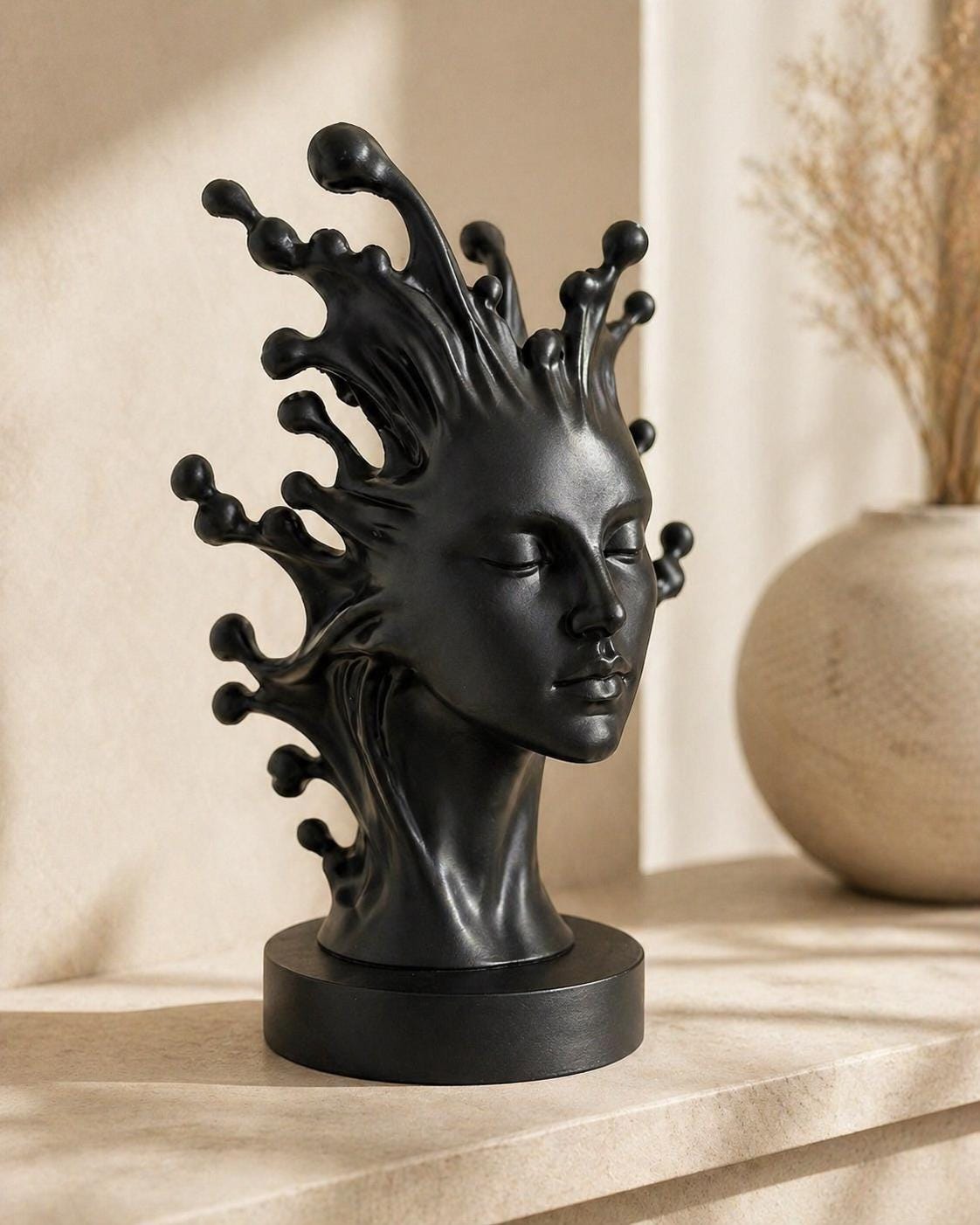 Goddess Head Statue | Sculptural Woman Bust Ornament | Neutral Bookshelf Decor | Artistic Home Decoration Gift