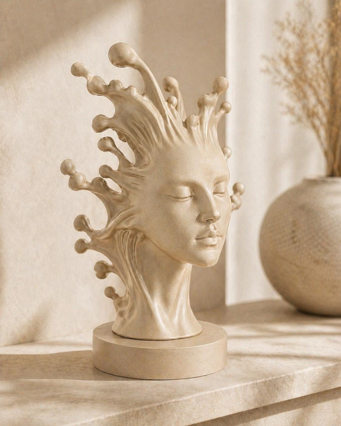 Goddess Head Statue | Sculptural Woman Bust Ornament | Neutral Bookshelf Decor | Artistic Home Decoration Gift