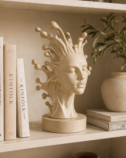 Goddess Head Statue | Sculptural Woman Bust Ornament | Neutral Bookshelf Decor | Artistic Home Decoration Gift