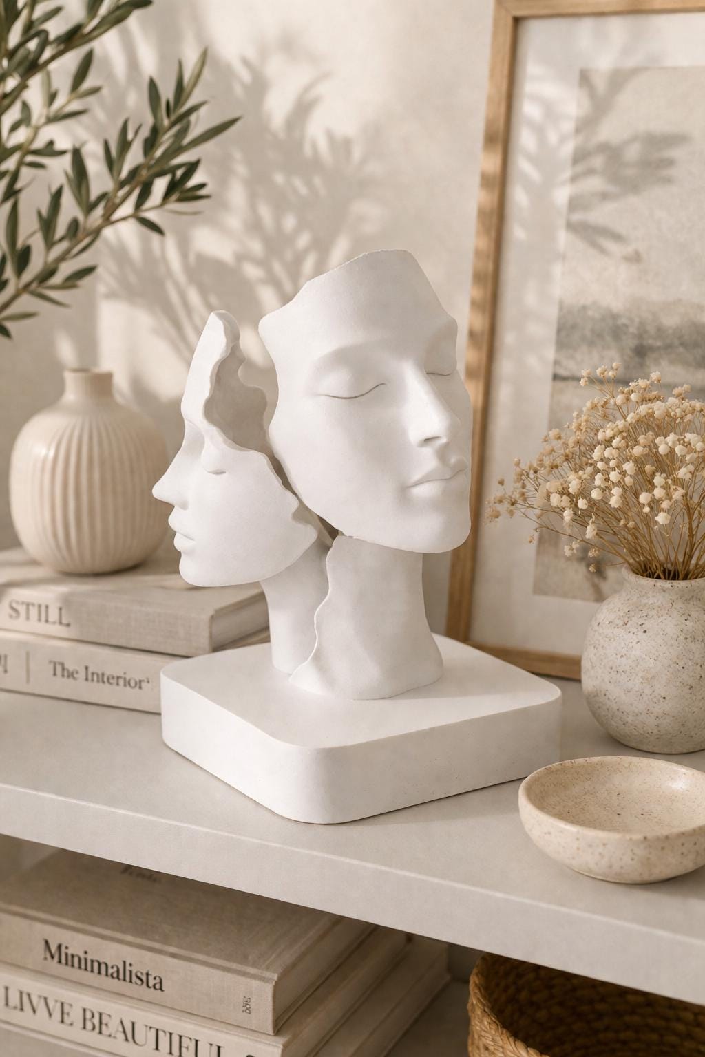 Dual Face Sculpture | Abstract Greek Face Statue | Modern Home and Shelve Decor