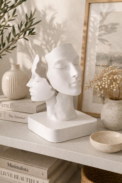 Dual Face Sculpture | Abstract Greek Face Statue | Modern Home and Shelve Decor