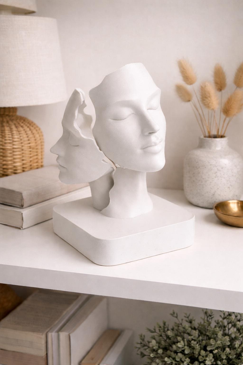 Dual Face Sculpture | Abstract Greek Face Statue | Modern Home and Shelve Decor