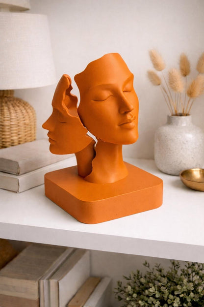 Dual Face Sculpture | Abstract Greek Face Statue | Modern Home and Shelve Decor