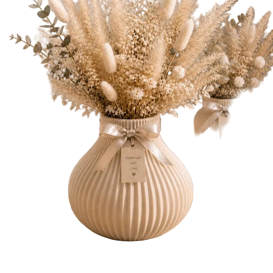 Ribbed Vases & Tray Set | Neutral Summer Flower Arrangement | Coffee Table Centrepiece | Minimalist Home Decor Gift