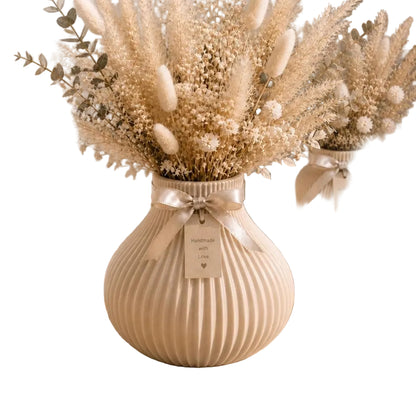 Ribbed Vases & Tray Set | Neutral Summer Flower Arrangement | Coffee Table Centrepiece | Minimalist Home Decor Gift