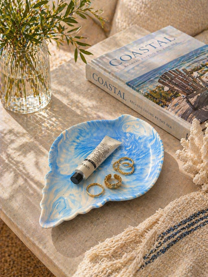 Blue Marble Jewellery Tray | Summer Mediterranean Shell Trinket Dish | Coastal and Beach Home | Handmade Ring Dish | Gift for Her