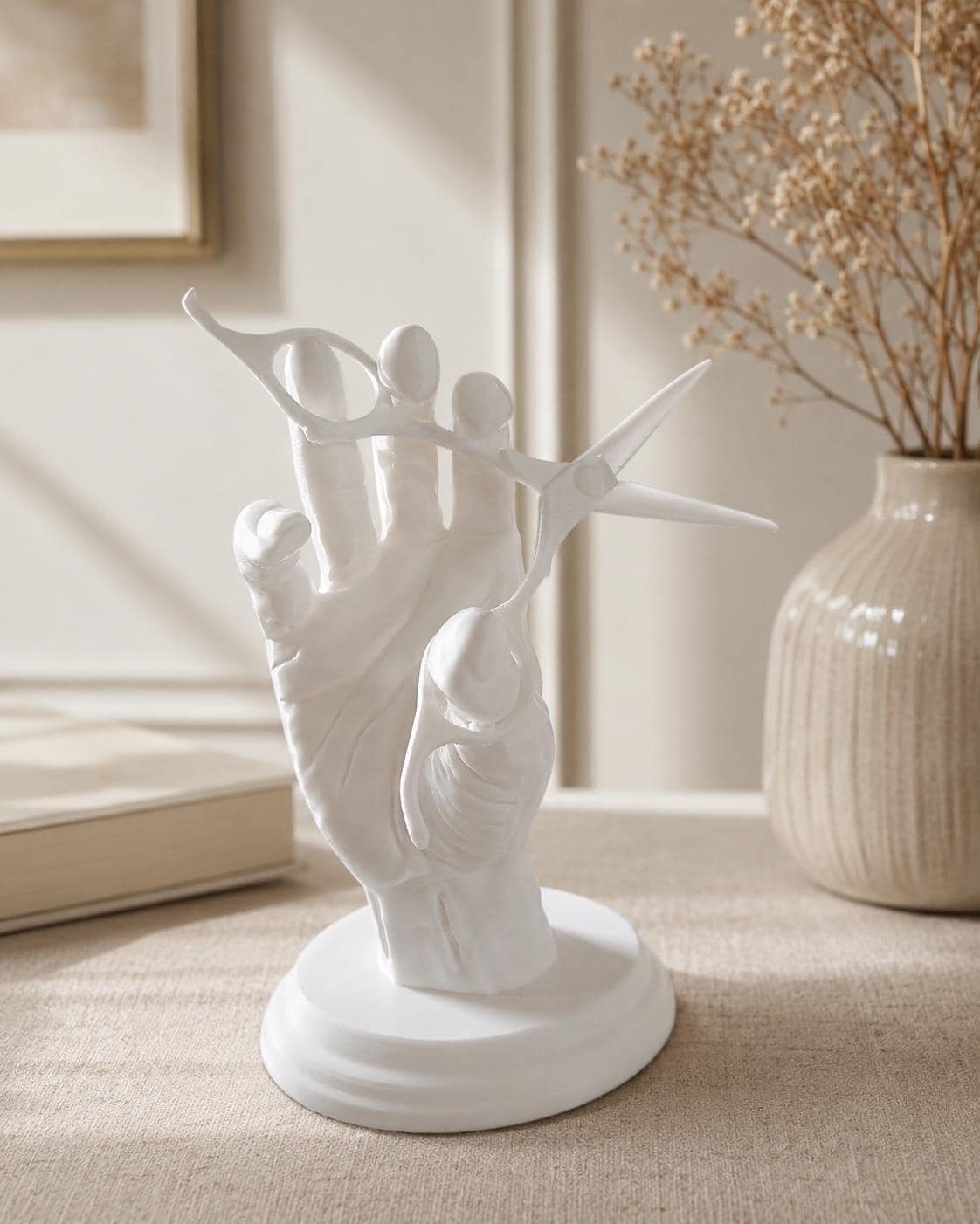 Hairdresser Hand Statue | Scissors Sculpture | Hairstylist Salon Decor | Barber Ornament | Salon Shelf Decor Gift