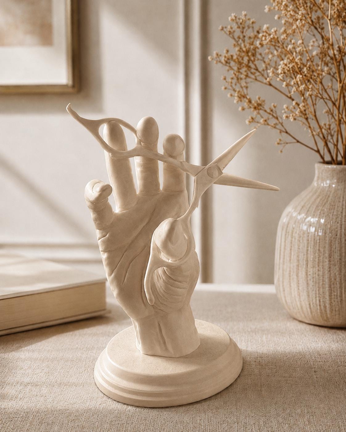 Hairdresser Hand Statue | Scissors Sculpture | Hairstylist Salon Decor | Barber Ornament | Salon Shelf Decor Gift