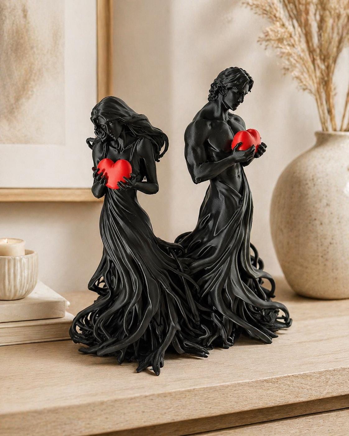 Lovers Statue with Hearts | Romantic Couple Sculpture | Couple Gift | Anniversary Gift | Valentine Decor | Unique Home Decor
