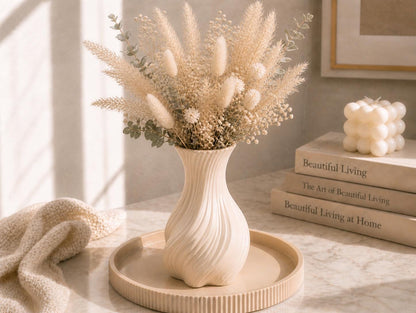 Ribbed Vases & Tray Set | Neutral Summer Flower Arrangement | Coffee Table Centrepiece | Minimalist Home Decor Gift
