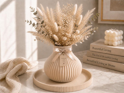 Ribbed Vases & Tray Set | Neutral Summer Flower Arrangement | Coffee Table Centrepiece | Minimalist Home Decor Gift