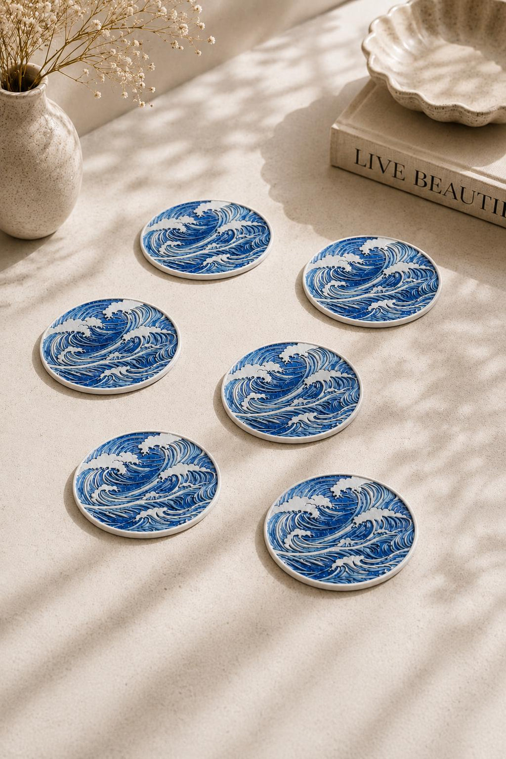 Ocean Wave Coaster Set | Blue Coasters | Coastal Coffee Table Decor | Beach House Decor Gift