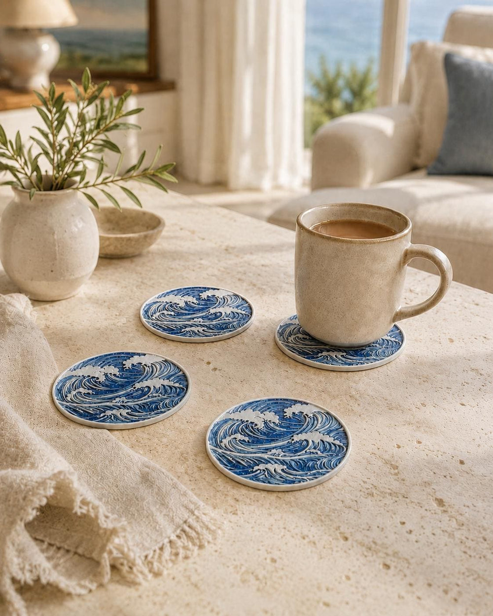 Ocean Wave Coaster Set | Blue Coasters | Coastal Coffee Table Decor | Beach House Decor Gift