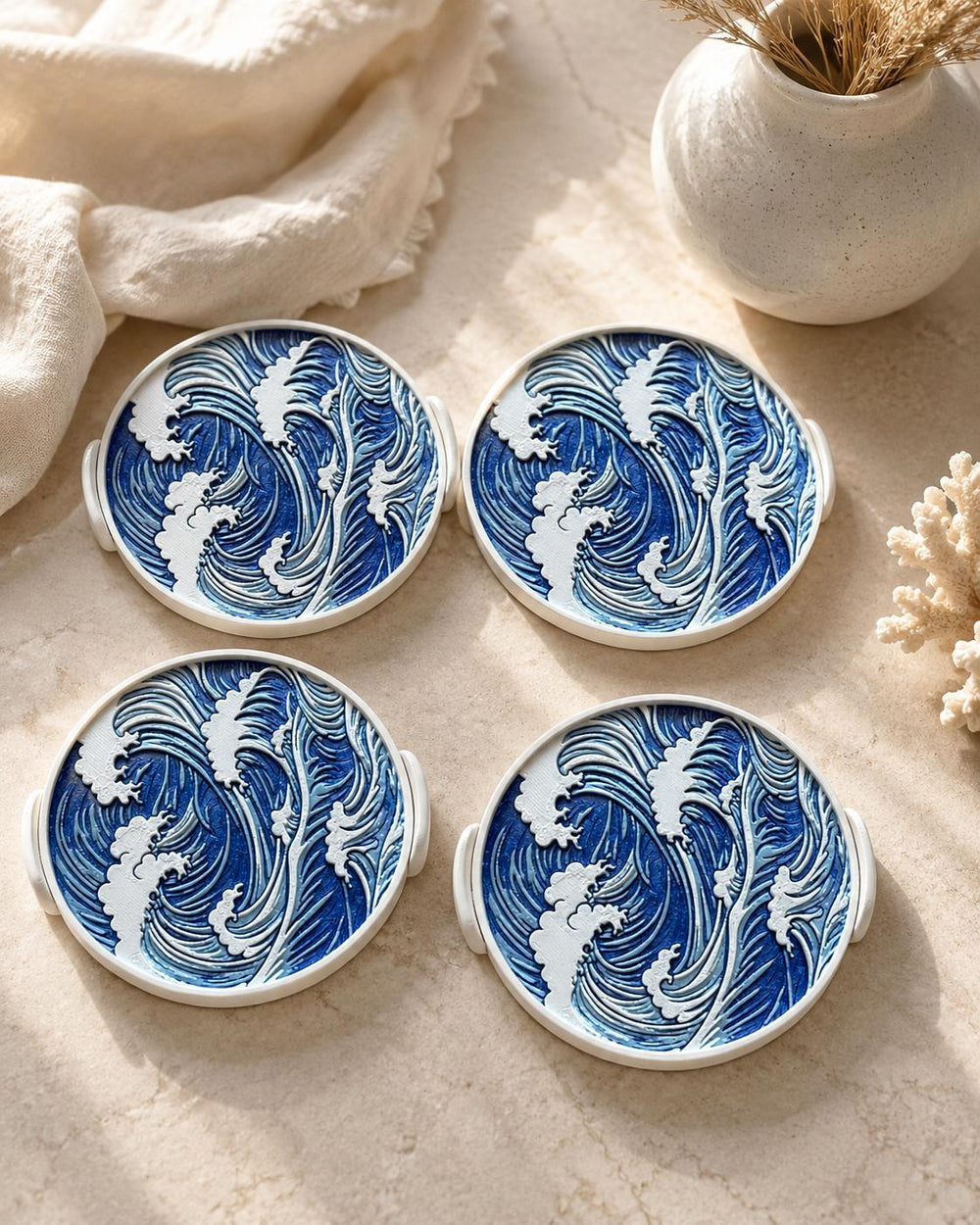 Ocean Wave Coaster Set | Blue Coasters | Coastal Coffee Table Decor | Beach House Decor Gift