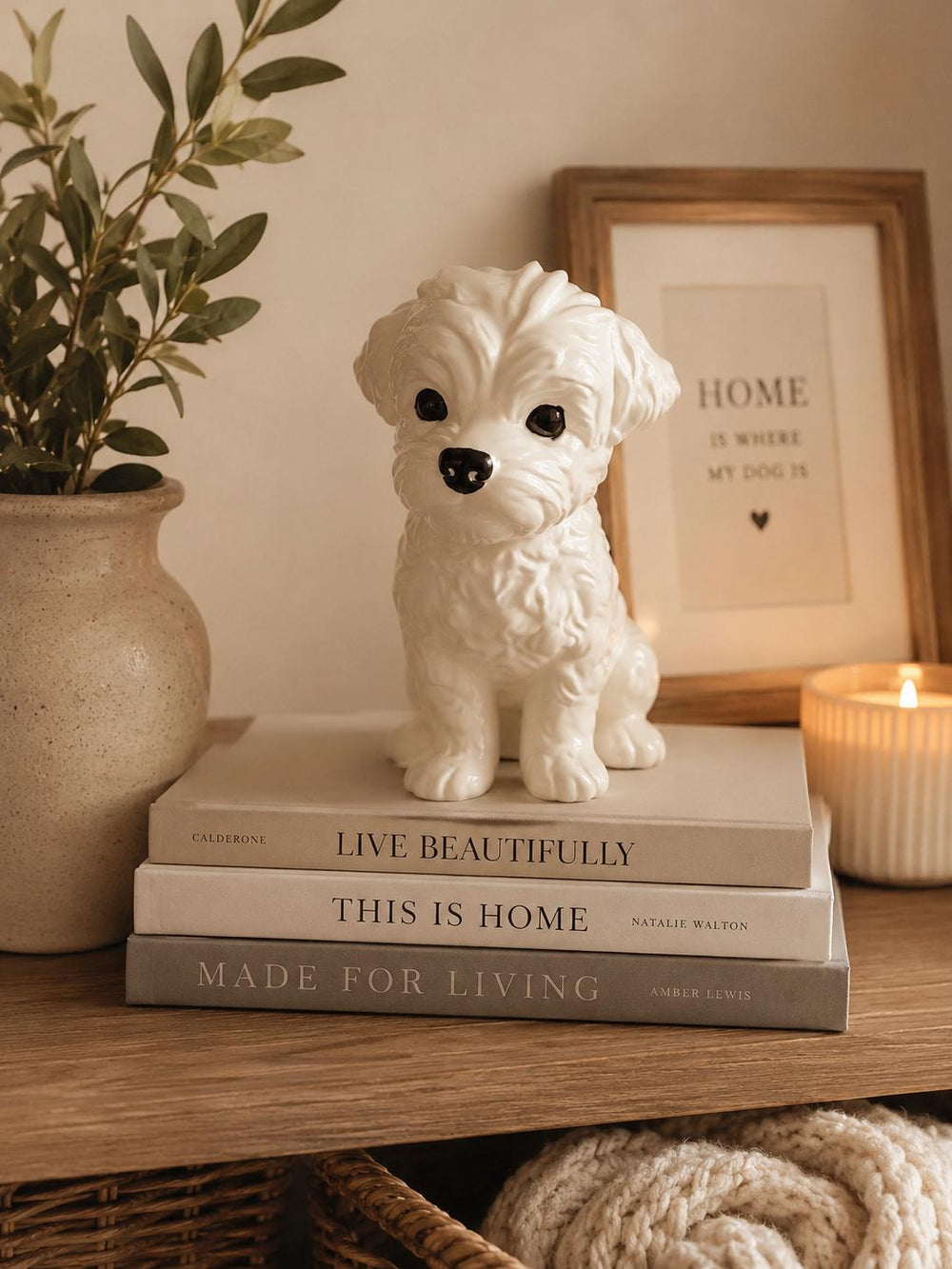 Dog Statue | Puppy Home Decor | Dog Lover Gift | Neutral Shelf Decor