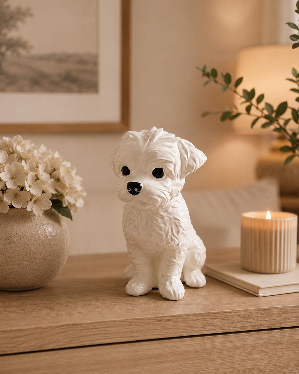 Dog Statue | Puppy Home Decor | Dog Lover Gift | Neutral Shelf Decor