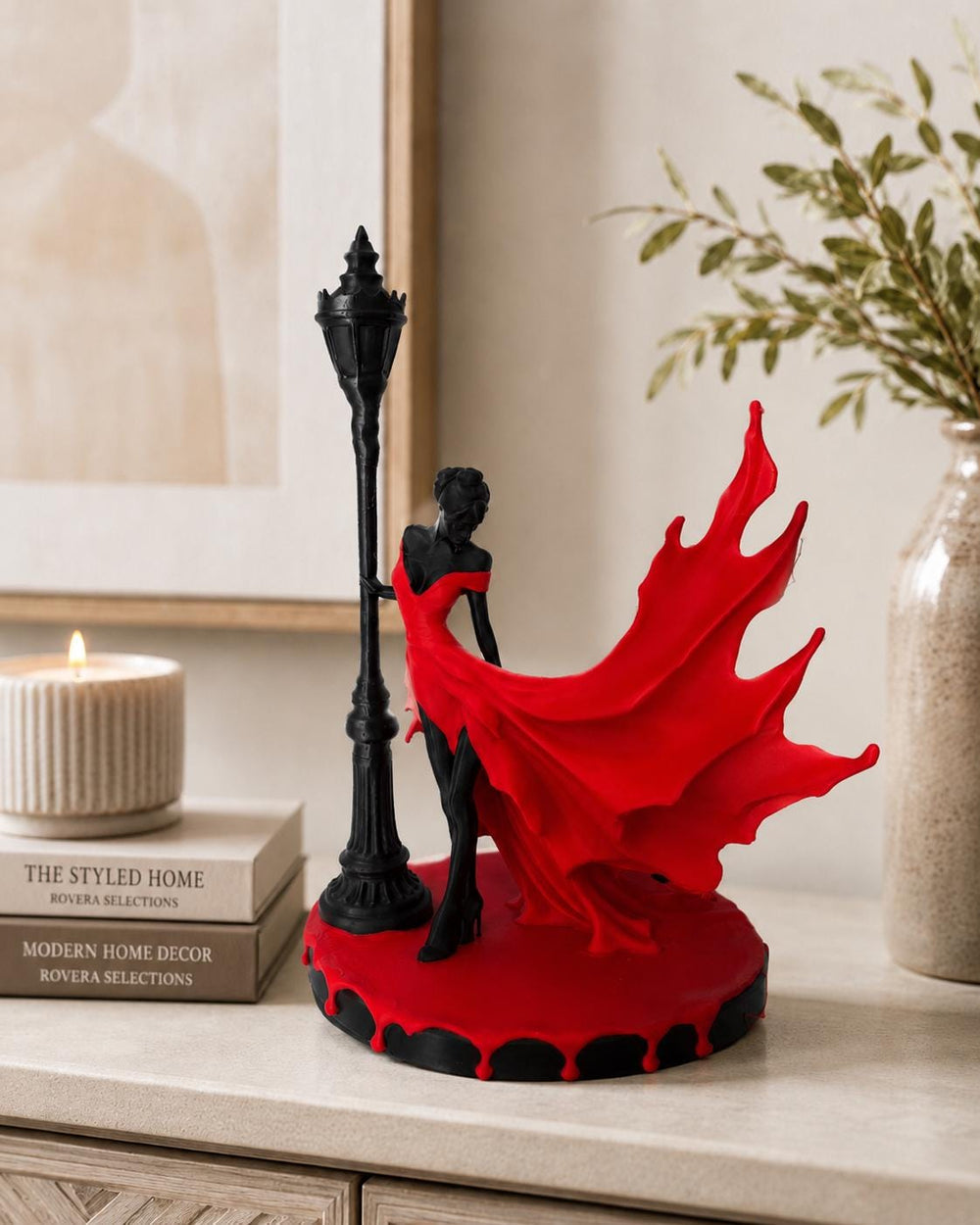 Romantic Lady Statue | Red Dress Woman Figurine | Elegant Home Decor Sculpture