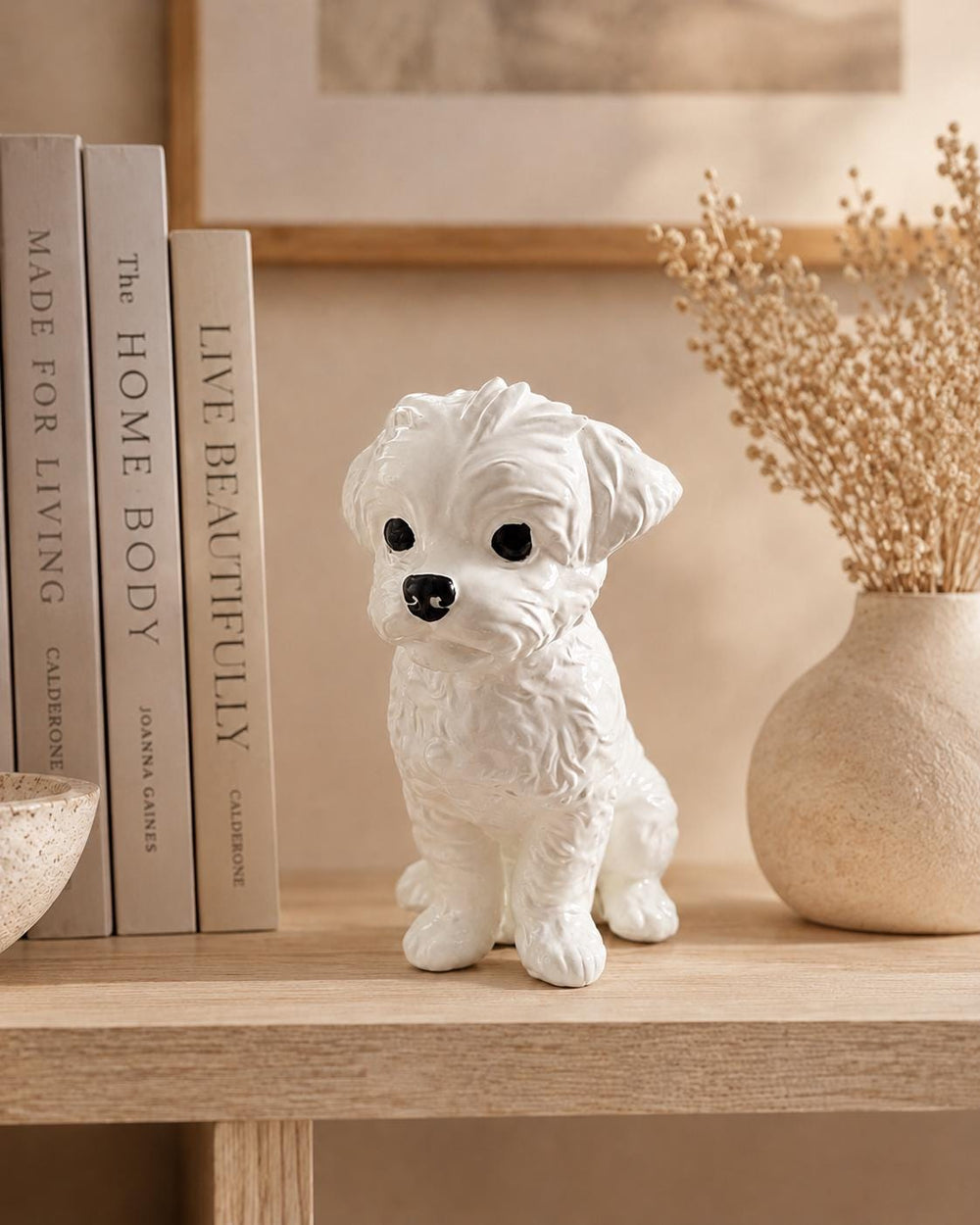 Dog Statue | Puppy Home Decor | Dog Lover Gift | Neutral Shelf Decor