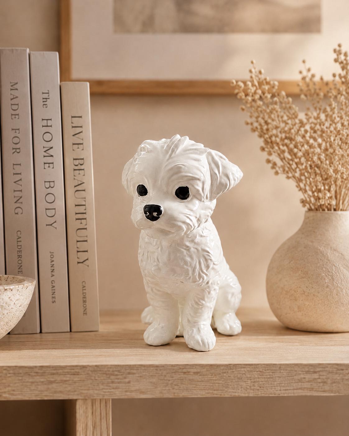 Dog Statue | Puppy Home Decor | Dog Lover Gift | Neutral Shelf Decor