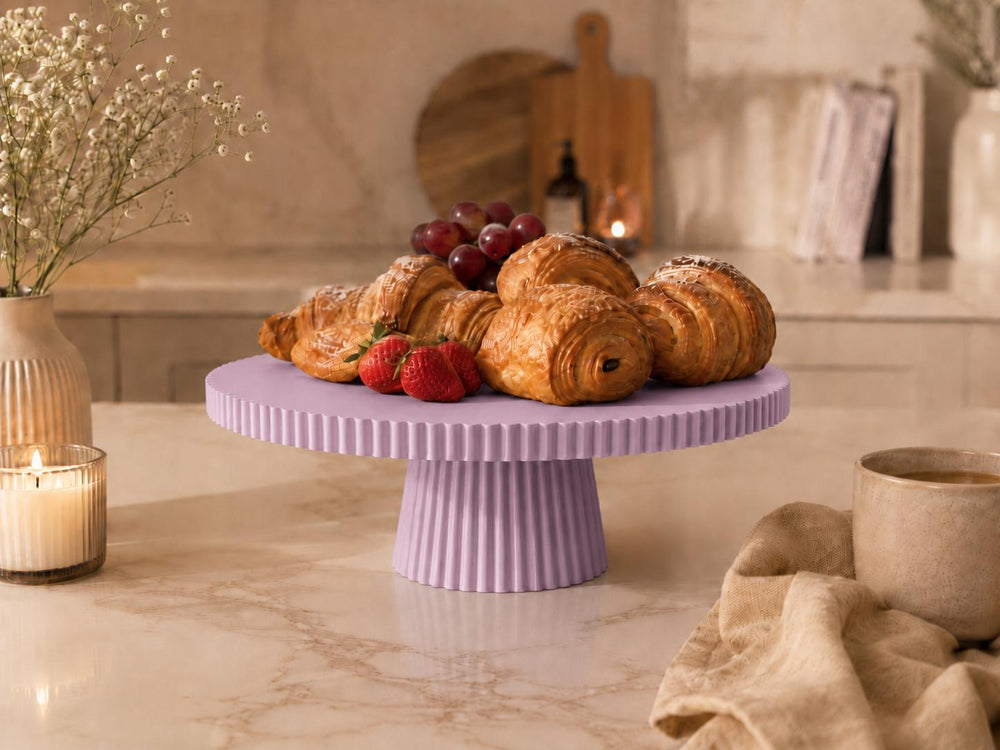 Ribbed Cake Stand | Modern Pedestal Display Tray | Dessert Stand | Kitchen Counter Decor | Serving Platter for Cakes | Fruit & Snacks