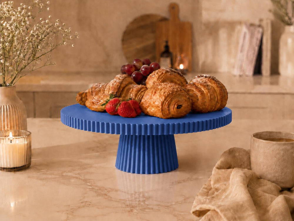Ribbed Cake Stand | Modern Pedestal Display Tray | Dessert Stand | Kitchen Counter Decor | Serving Platter for Cakes | Fruit & Snacks