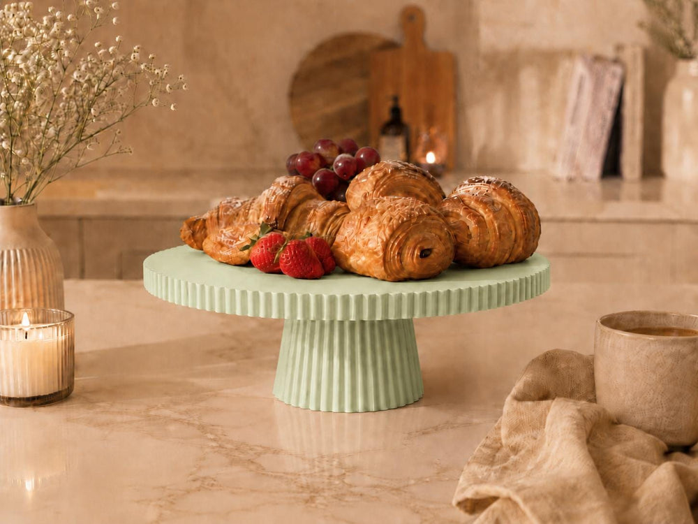 Ribbed Cake Stand | Modern Pedestal Display Tray | Dessert Stand | Kitchen Counter Decor | Serving Platter for Cakes | Fruit & Snacks
