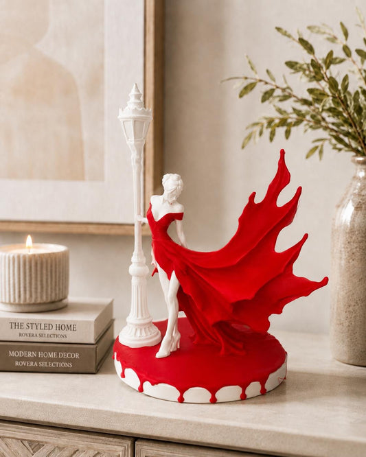 Romantic Lady Statue | Red Dress Woman Figurine | Elegant Home Decor Sculpture