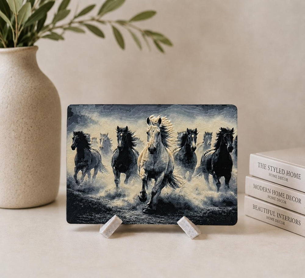 Running Horses Plaque | Horse Wall & Shelf Decor | Equestrian Home Decor | Horse Lover Gift | Decorative Art Tile