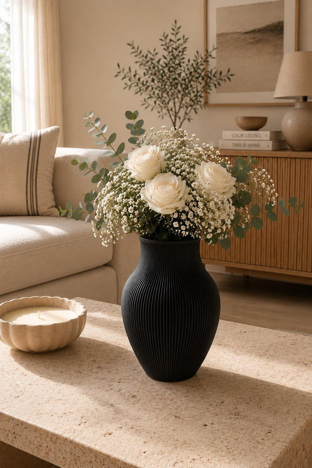 Flower Vase | Ribbed Decorative Vase | Neutral Home Decor | Housewarming Gift