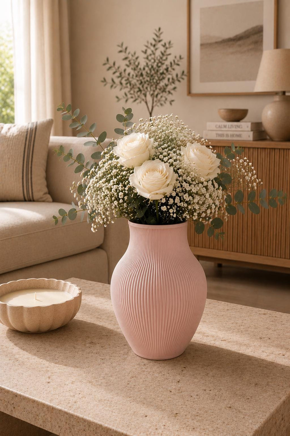 Flower Vase | Ribbed Decorative Vase | Neutral Home Decor | Housewarming Gift