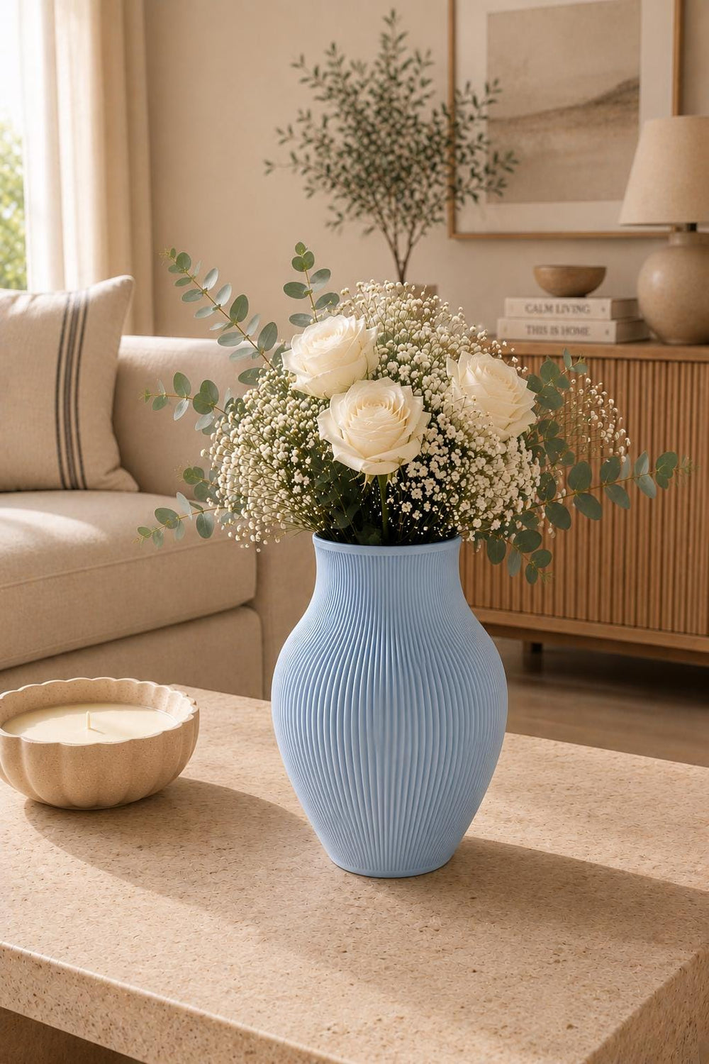 Flower Vase | Ribbed Decorative Vase | Neutral Home Decor | Housewarming Gift