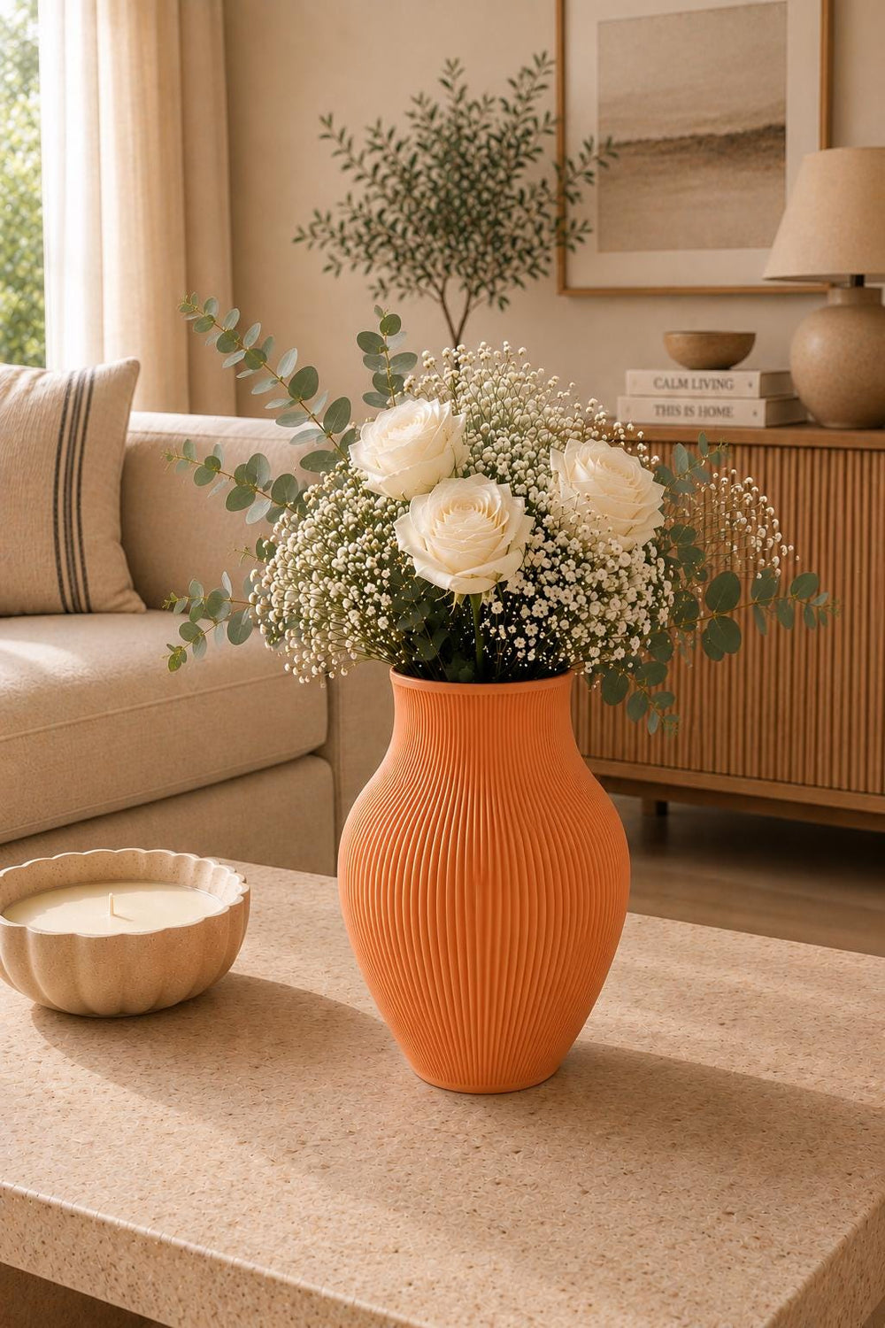 Flower Vase | Ribbed Decorative Vase | Neutral Home Decor | Housewarming Gift