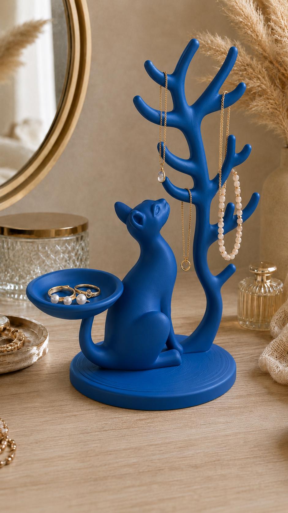 Cat Jewellery Holder with Ring Dish | Necklace and Bracelet Stand | Jewellery Organiser | Cat Lover Bedroom Decor