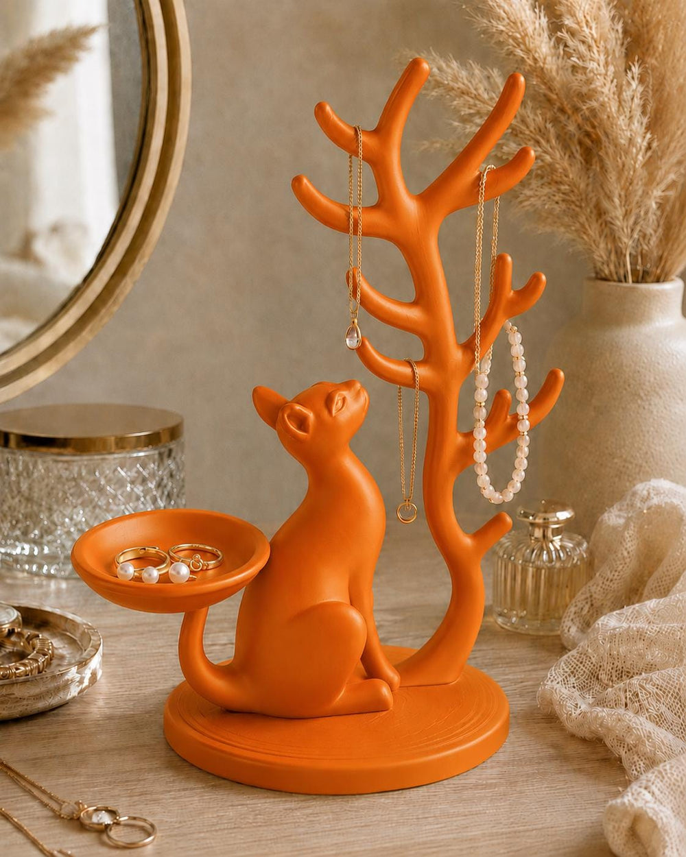 Cat Jewellery Holder with Ring Dish | Necklace and Bracelet Stand | Jewellery Organiser | Cat Lover Bedroom Decor