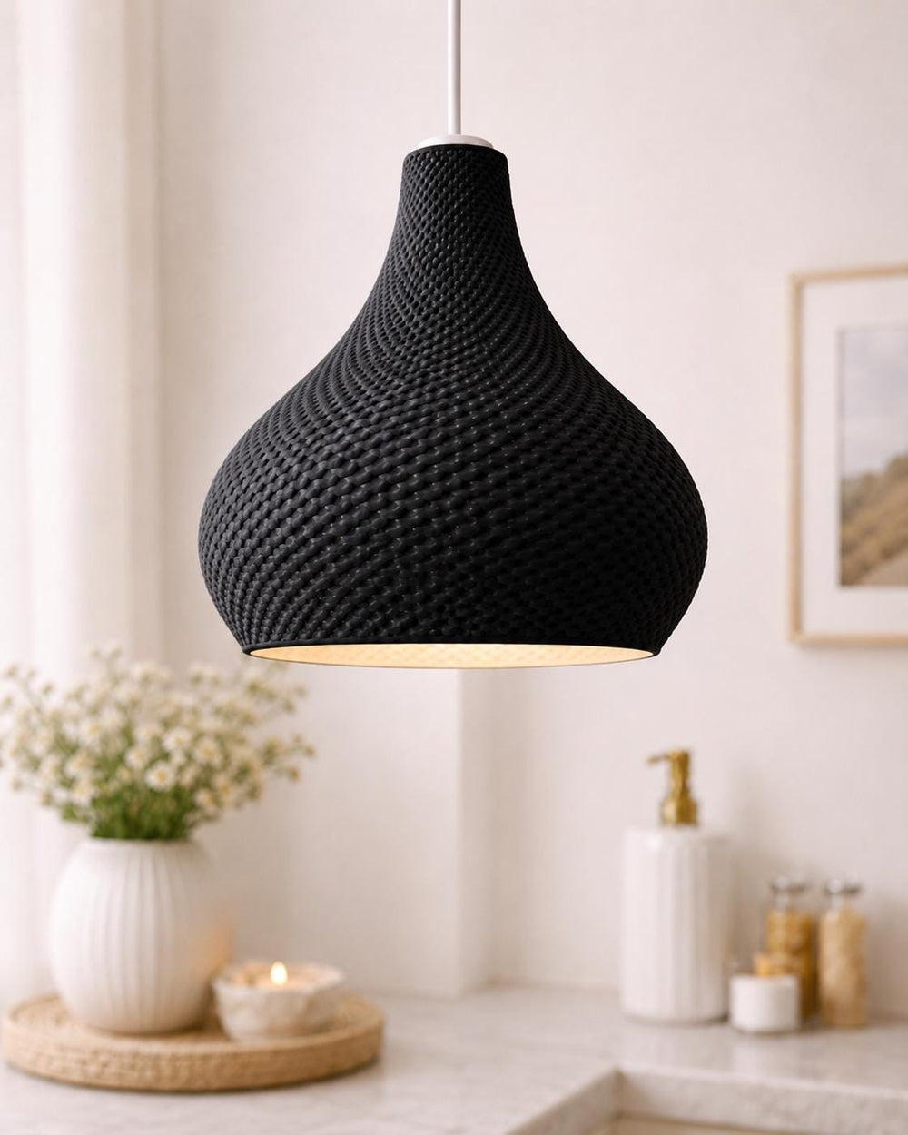 Textured Teardrop Pendant Lampshade | Modern Ceiling Light Shade | Woven Effect Hanging Lamp | Minimalist Home Lighting Decor
