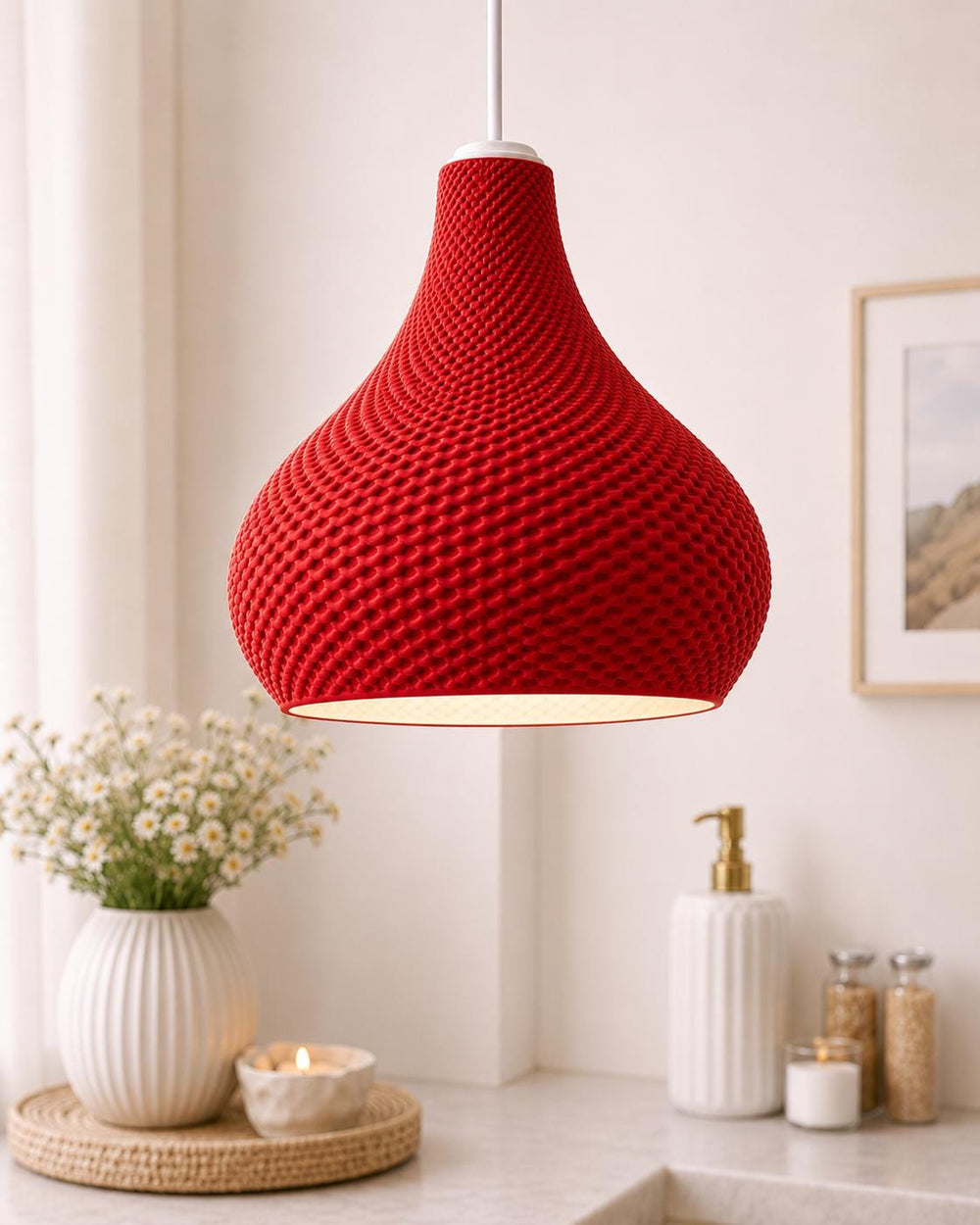 Textured Teardrop Pendant Lampshade | Modern Ceiling Light Shade | Woven Effect Hanging Lamp | Minimalist Home Lighting Decor
