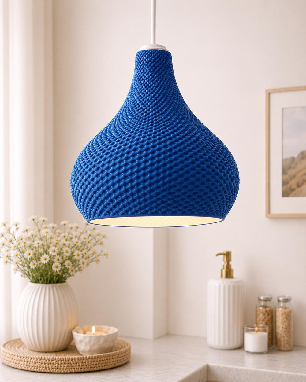 Textured Teardrop Pendant Lampshade | Modern Ceiling Light Shade | Woven Effect Hanging Lamp | Minimalist Home Lighting Decor