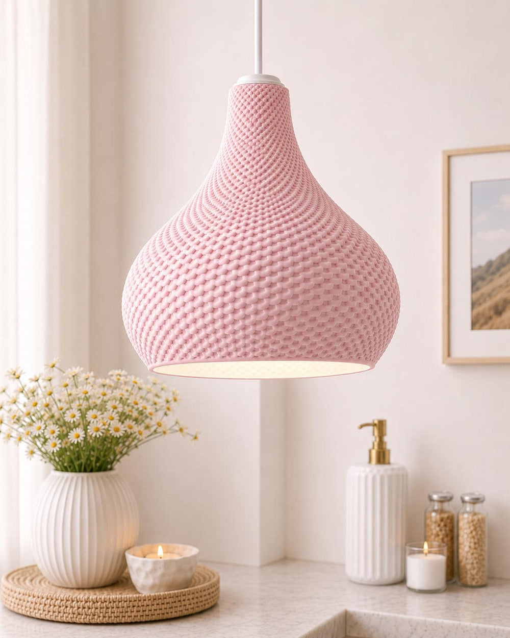 Textured Teardrop Pendant Lampshade | Modern Ceiling Light Shade | Woven Effect Hanging Lamp | Minimalist Home Lighting Decor