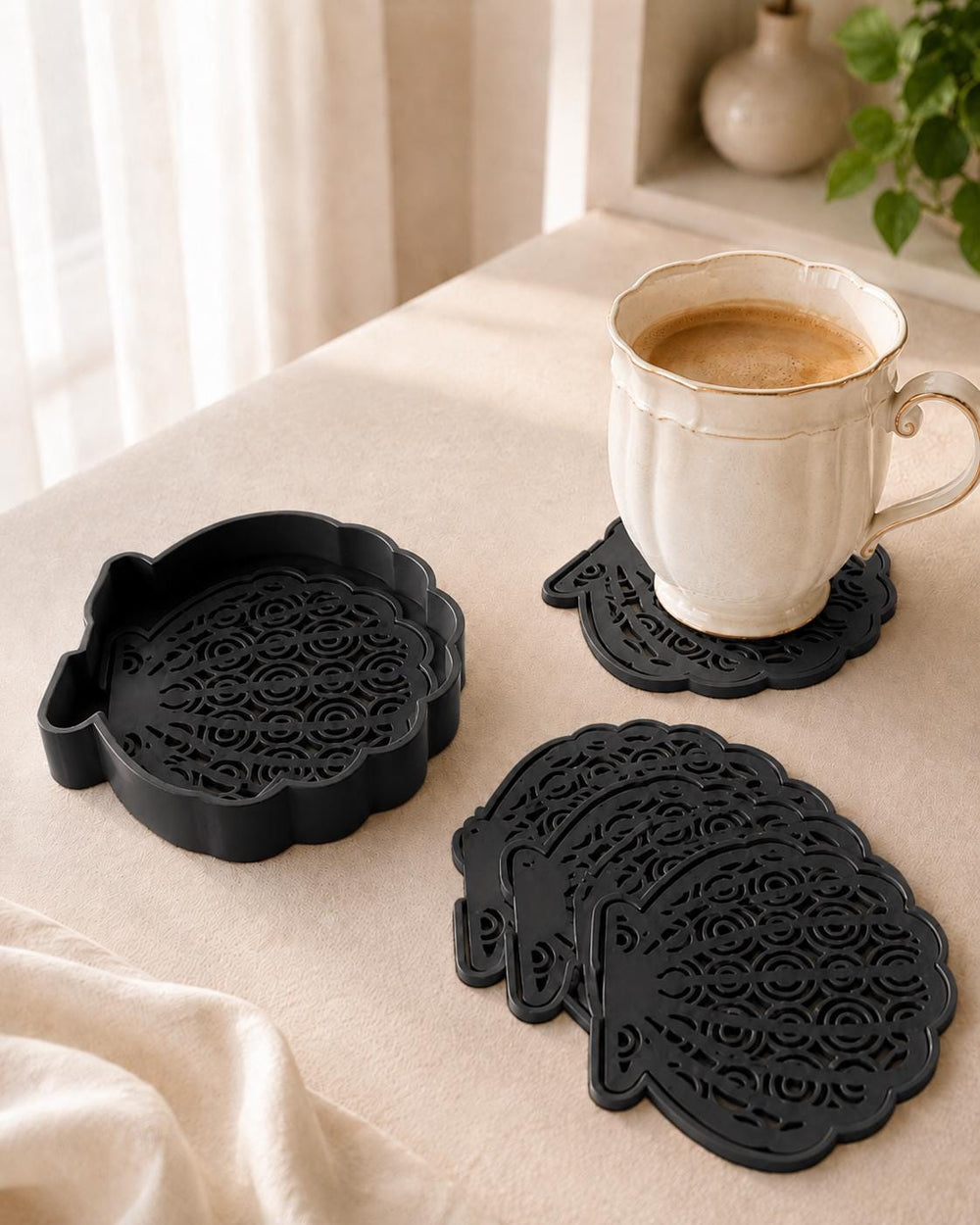 Seashell Coaster Set with Holder | Drink Coasters | House Decor | Housewarming Gift