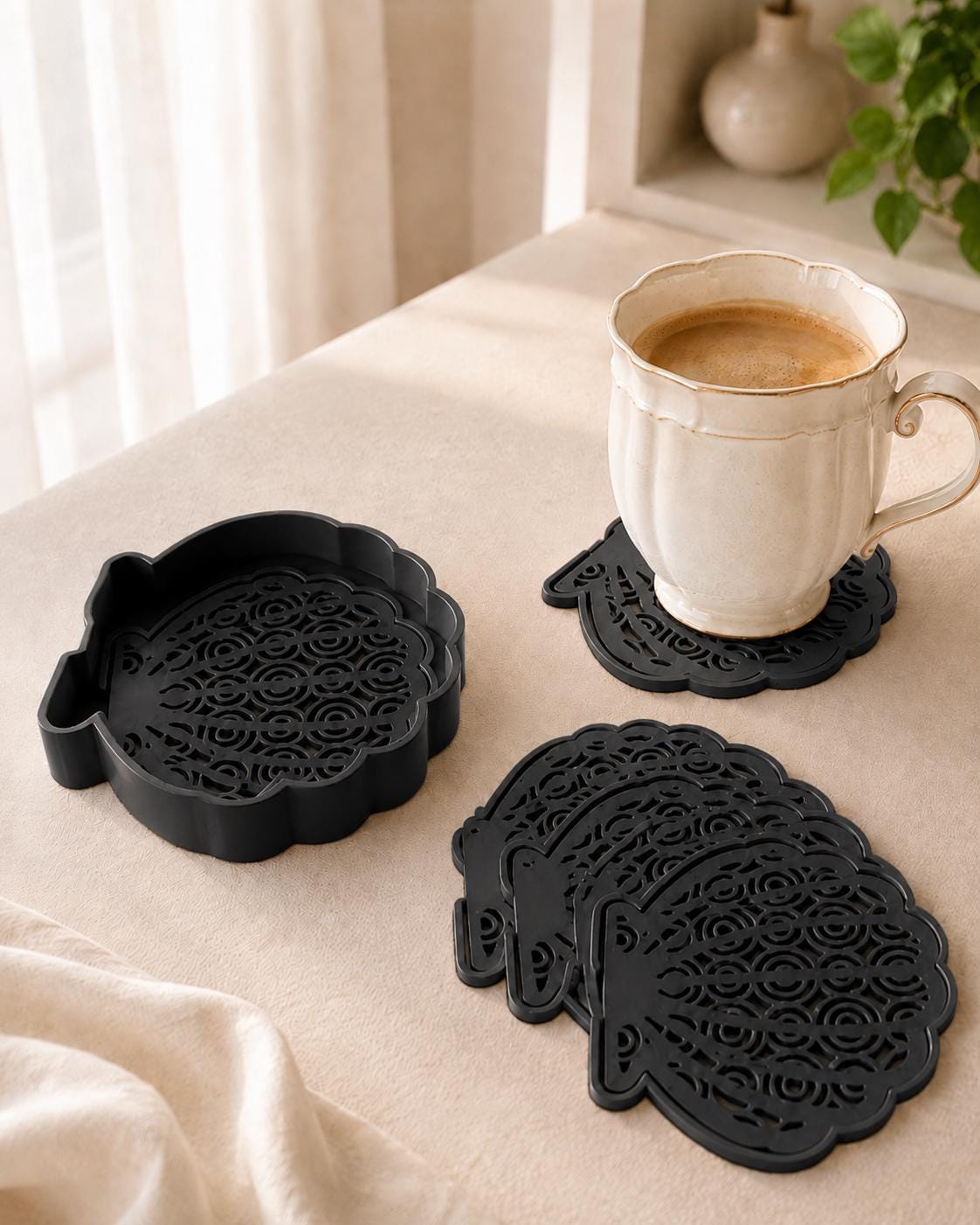 Seashell Coaster Set with Holder | Drink Coasters | House Decor | Housewarming Gift