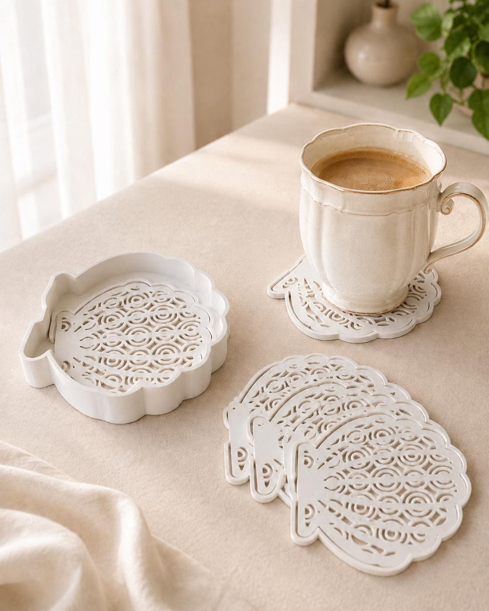 Seashell Coaster Set with Holder | Drink Coasters | House Decor | Housewarming Gift