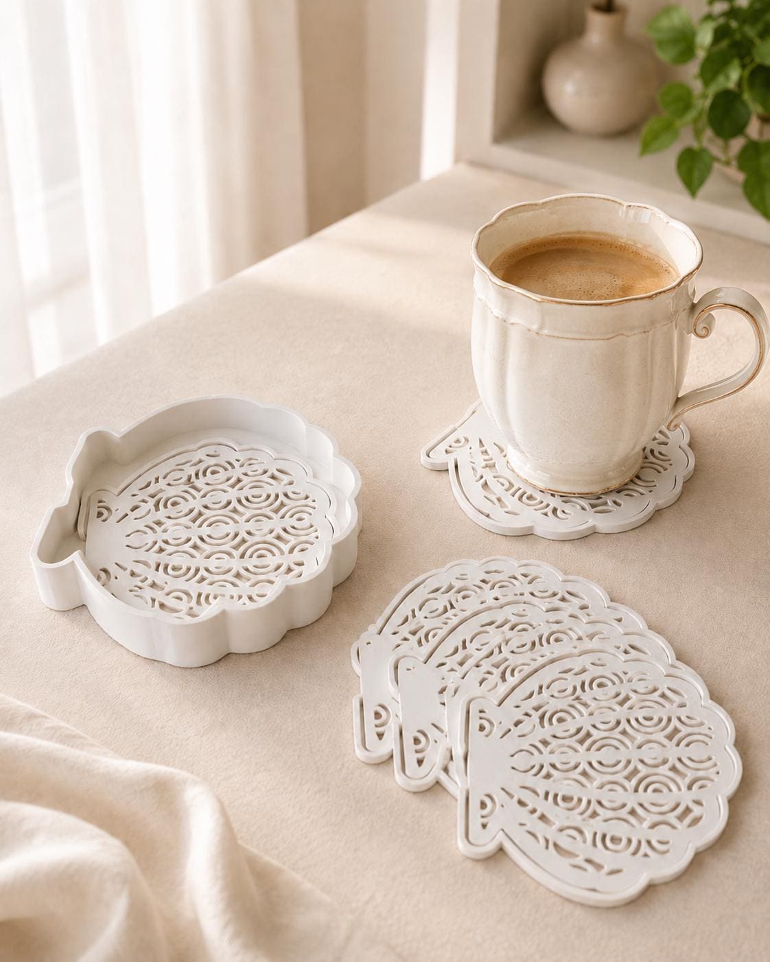 Seashell Coaster Set with Holder | Drink Coasters | House Decor | Housewarming Gift