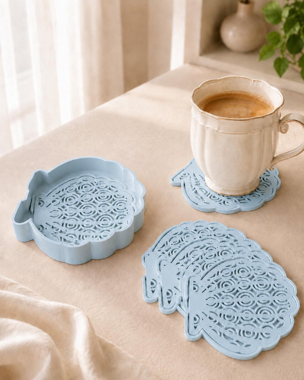 Seashell Coaster Set with Holder | Drink Coasters | House Decor | Housewarming Gift